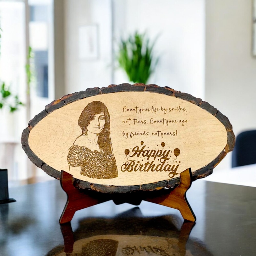 Oval Shaped Wooden Engraved Photo Frame