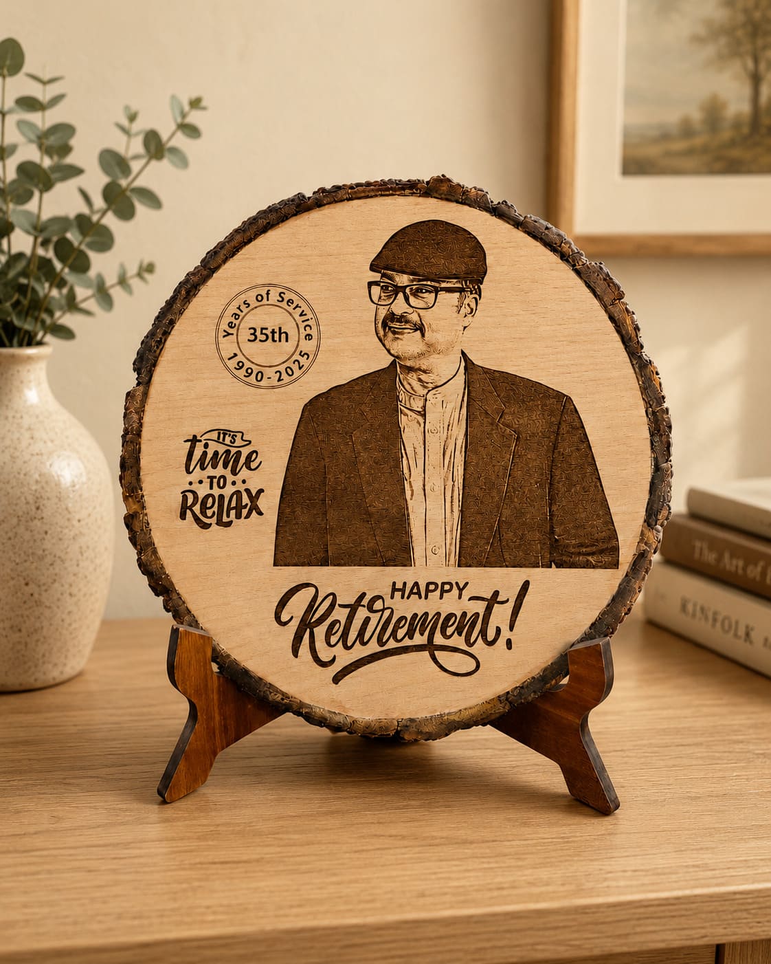 Custom Engraved Retirement Wood Slice Frame