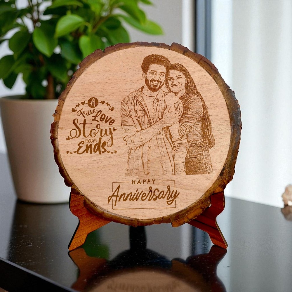 Anniversary Unique Personalized Round Wooden Engraved Frame