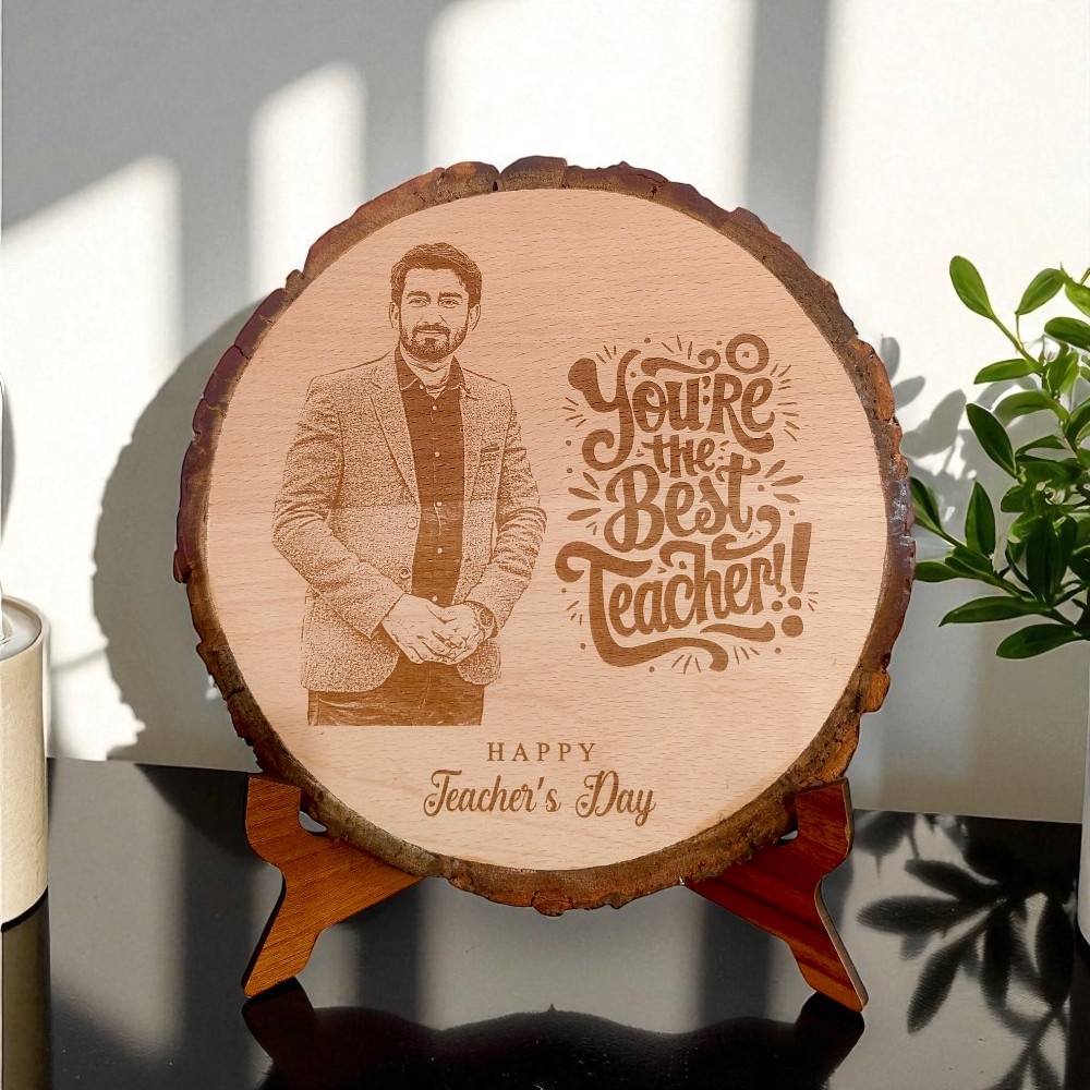 Teacher's Day Unique Round Wooden Engraved Photo Frame
