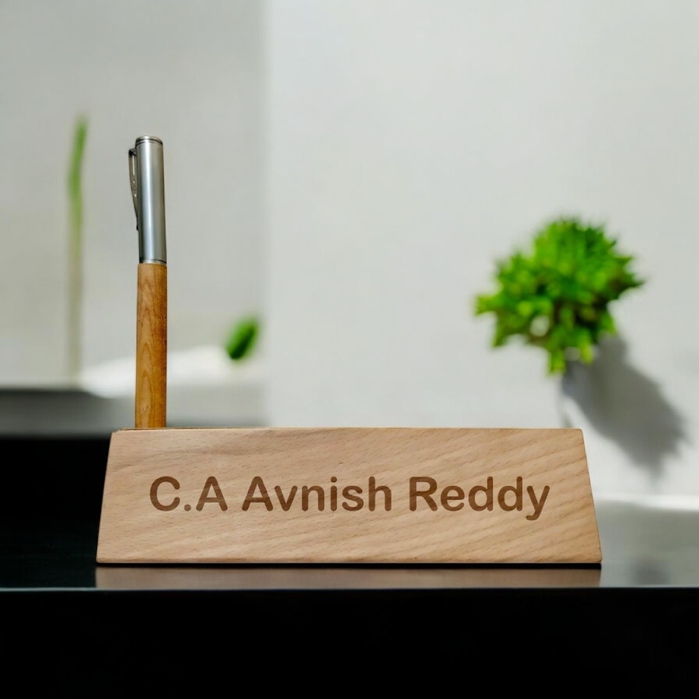 Wooden Name Engraved Pen Holder