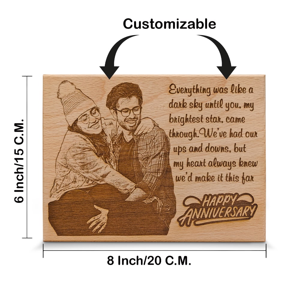 Couple Personalized Anniversary Wooden Engraved Photo Gift, Size(8x6 Inch)