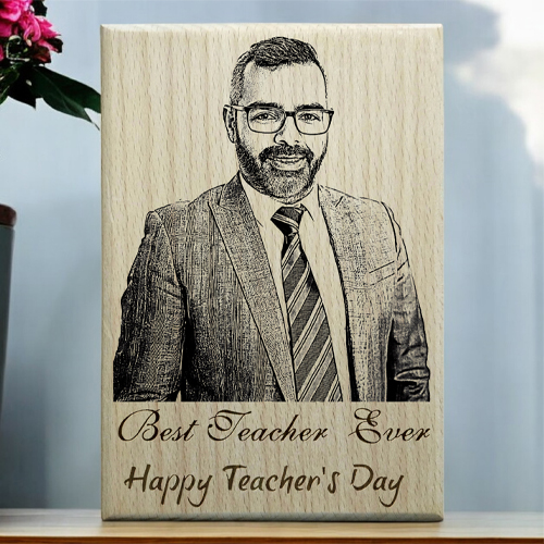 (Personalized Teacher's Day Wooden Engraved Photo Frame Size (4x6 inch)