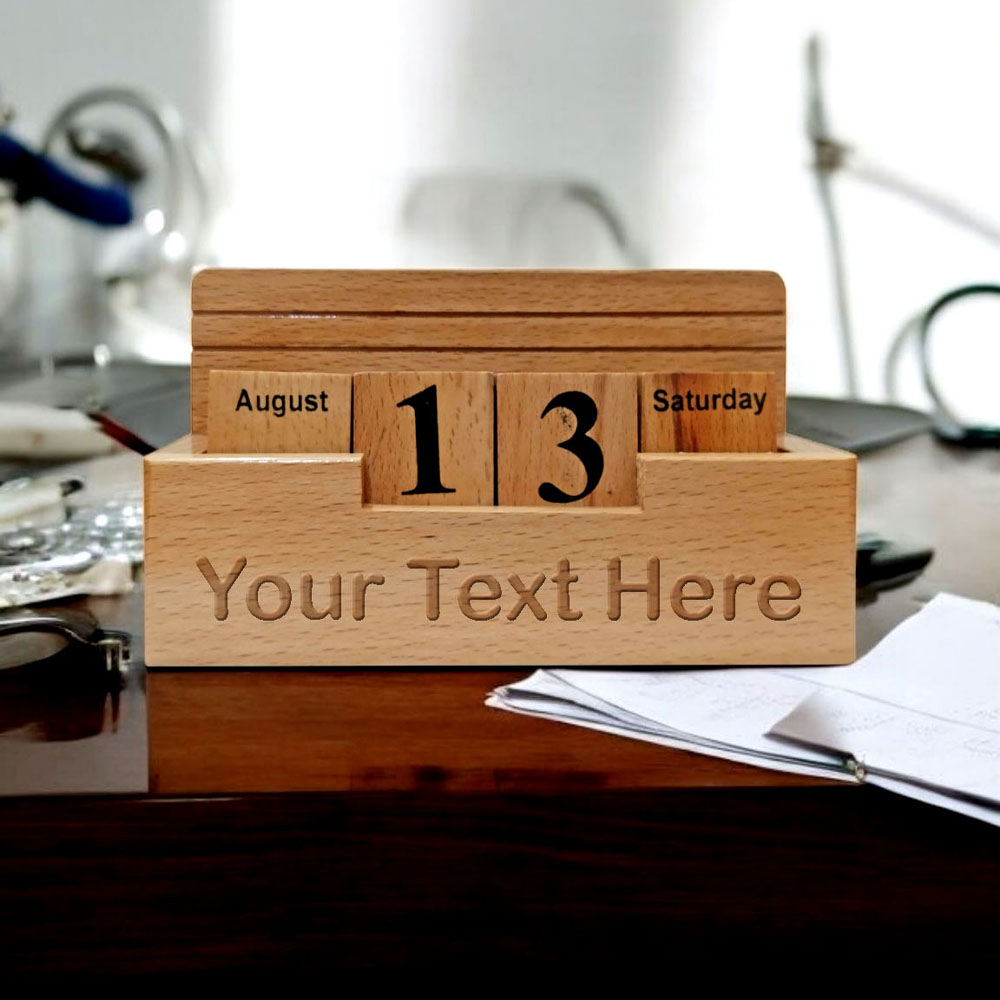 Personalized Wooden Pen Stand with Life Time Calendar Blocks