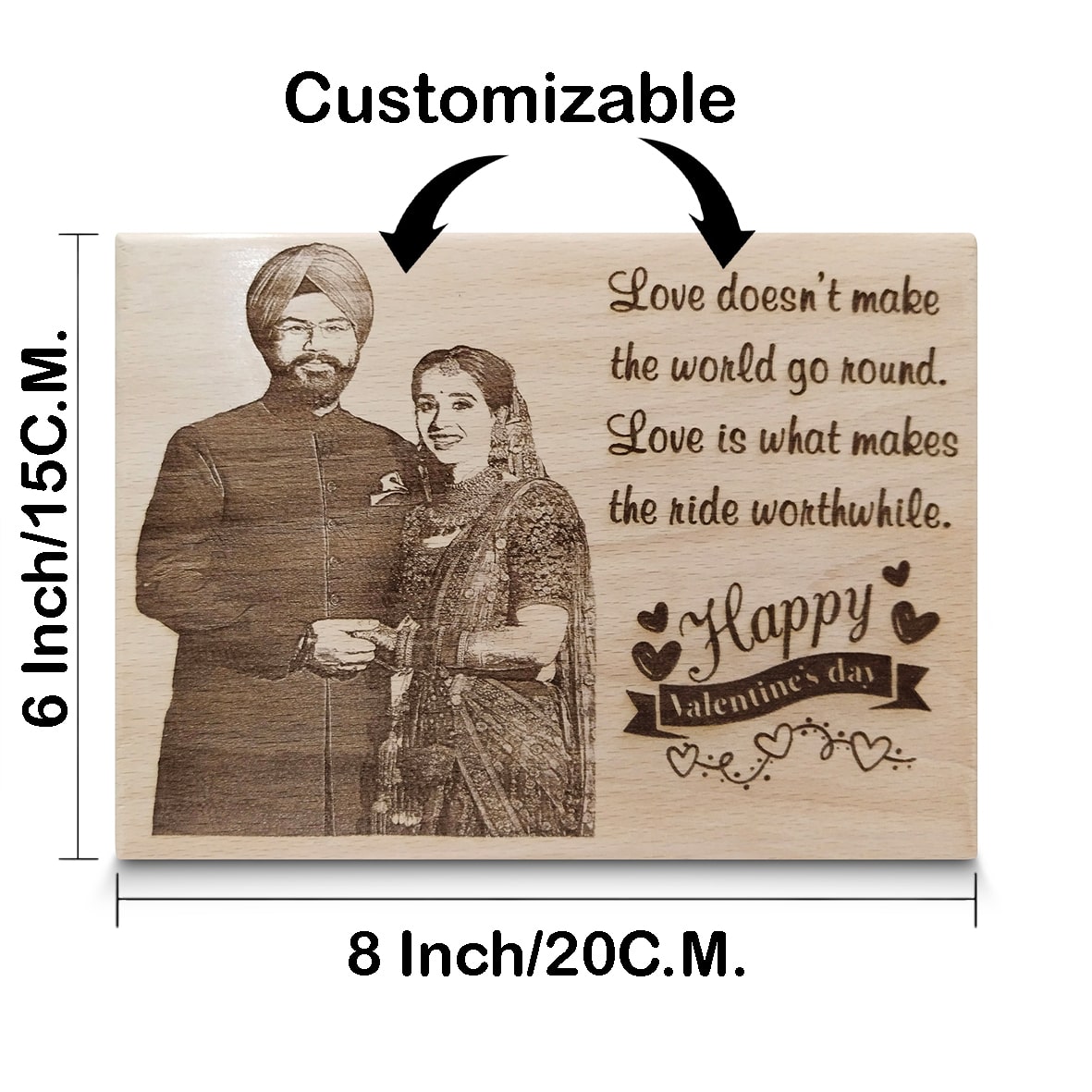 Personalized Wooden Engraved Photo Frame Customize Gift for Valentine Day Size(8×6 Inch)