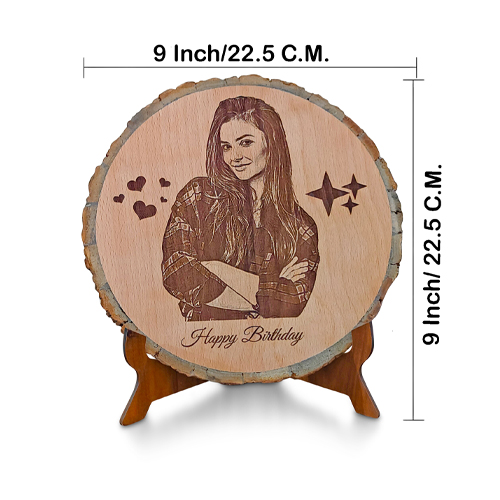 Personalized Natural Wooden Round Shape Engraved Photo Frame. Size 8 Inch Slice Perfect Choice for Any Clebration.