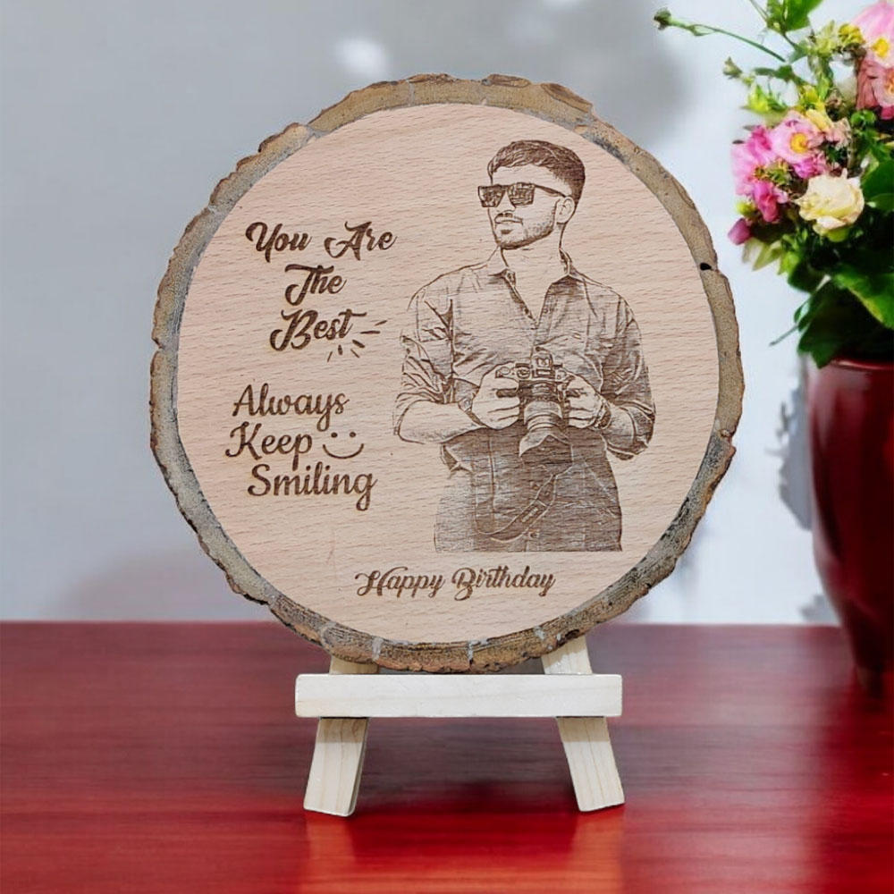 Round Shape Birthday Wooden Engraved Photo Frame Size(6 Inch, Round)