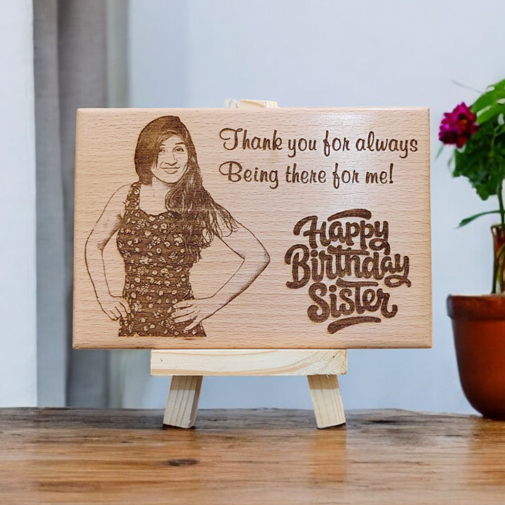 Personalized Birthday Wooden Engraved Photo Frame for Sister